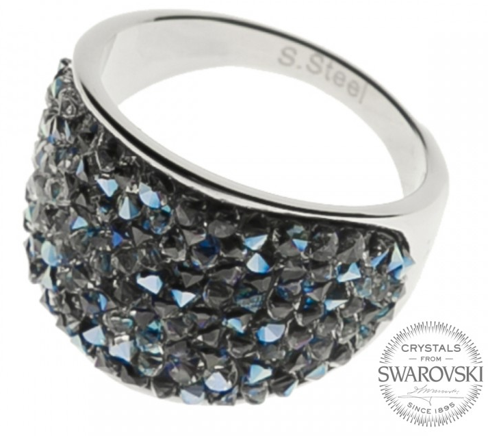 Ocelový prsten SWAROVSKI krystaly - Rocks Bluelized 1/3