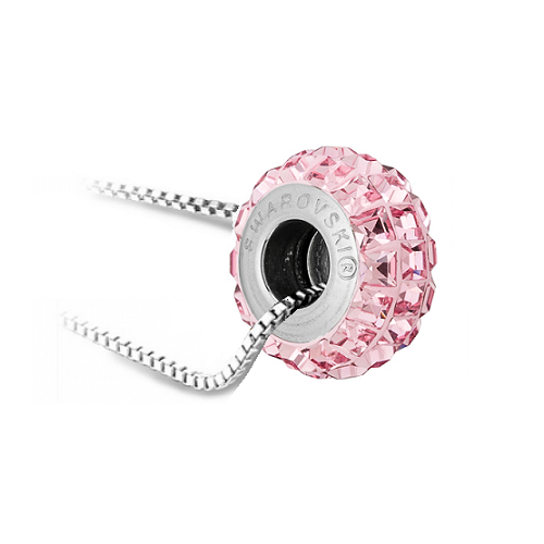 Stříbrný náhrdelník s korálkem Swarovski - Slim Light Rose (square) 1/2