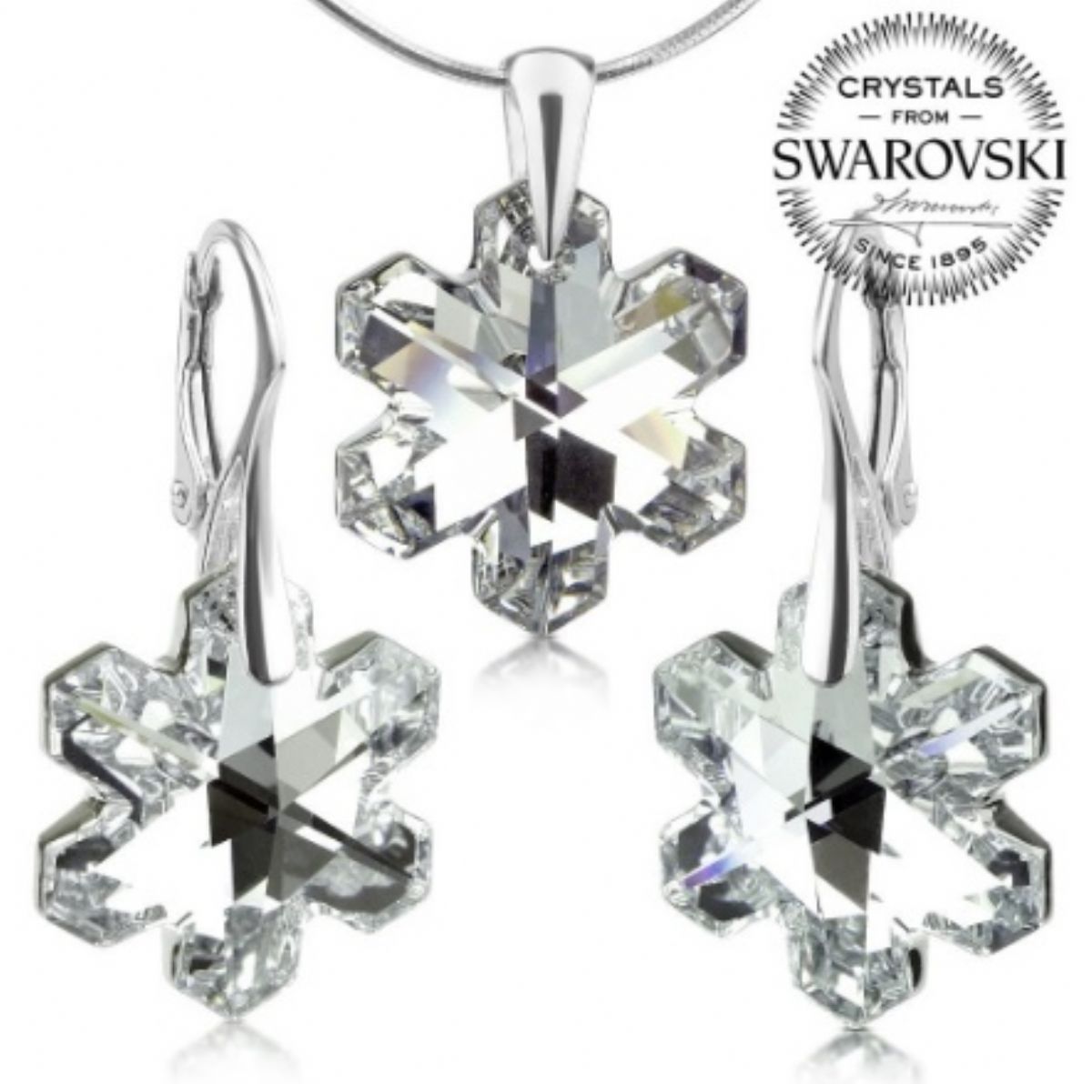 Stříbrný set s krystaly Swarovski - Vločka crystal 1/1
