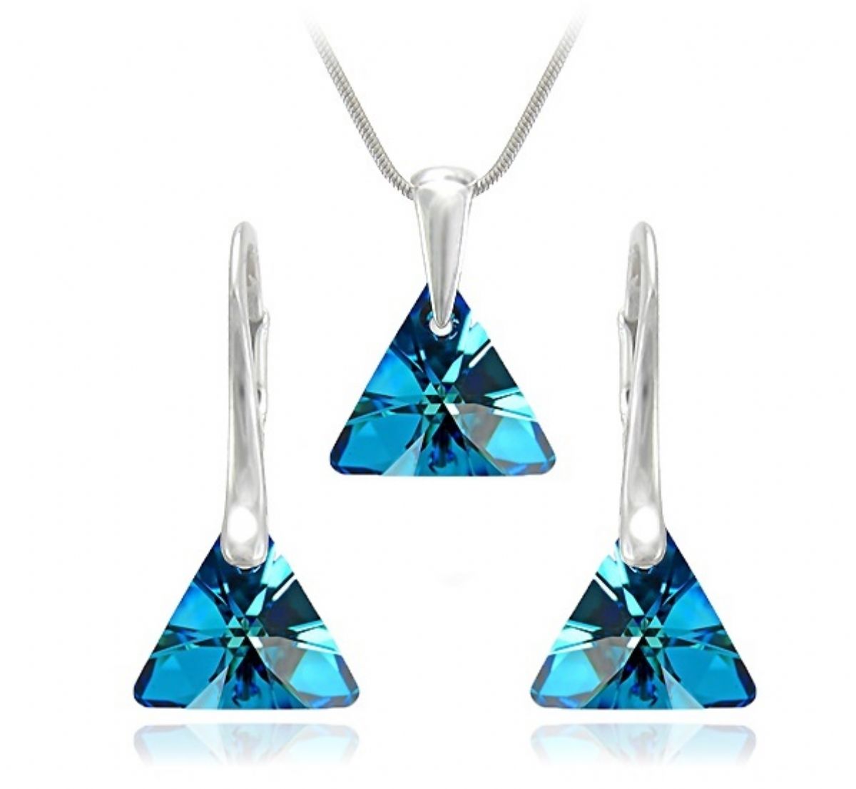 Stříbrný set Swarovski - Xilion Triangle Bermuda Blue 1/5